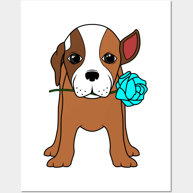 Dog with Ear and blue Rose Wall Art by Markus Schnabel